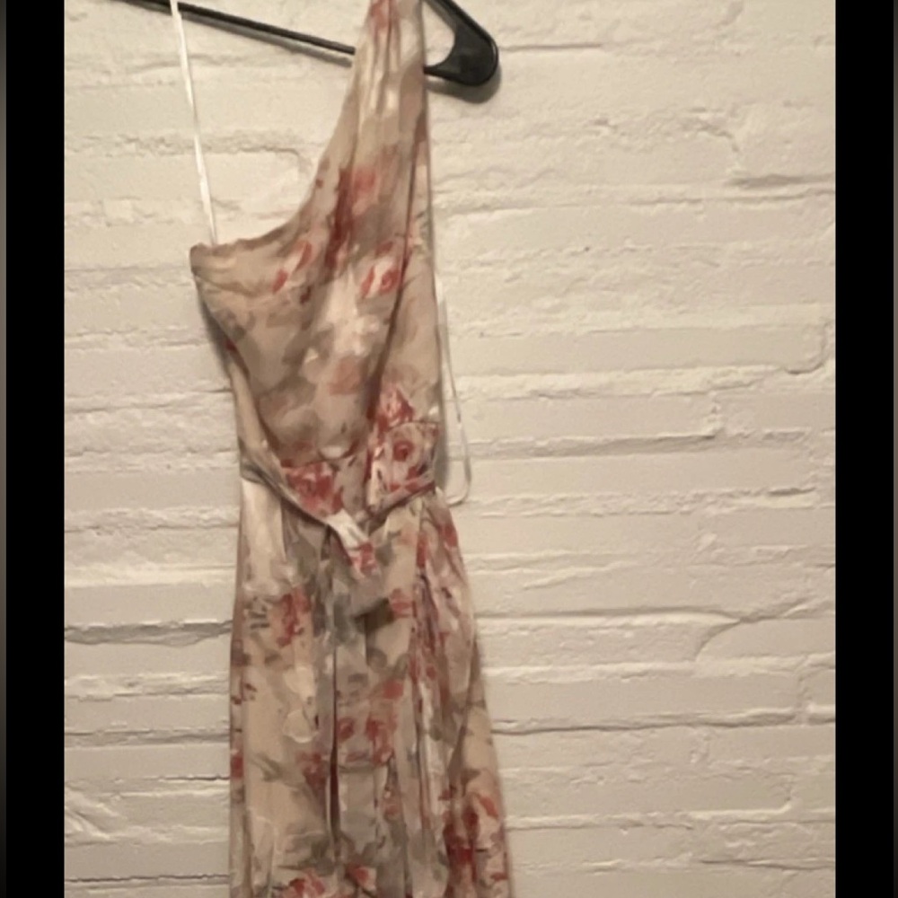 Lulu's Cream and Red Floral one shoulder high low dress